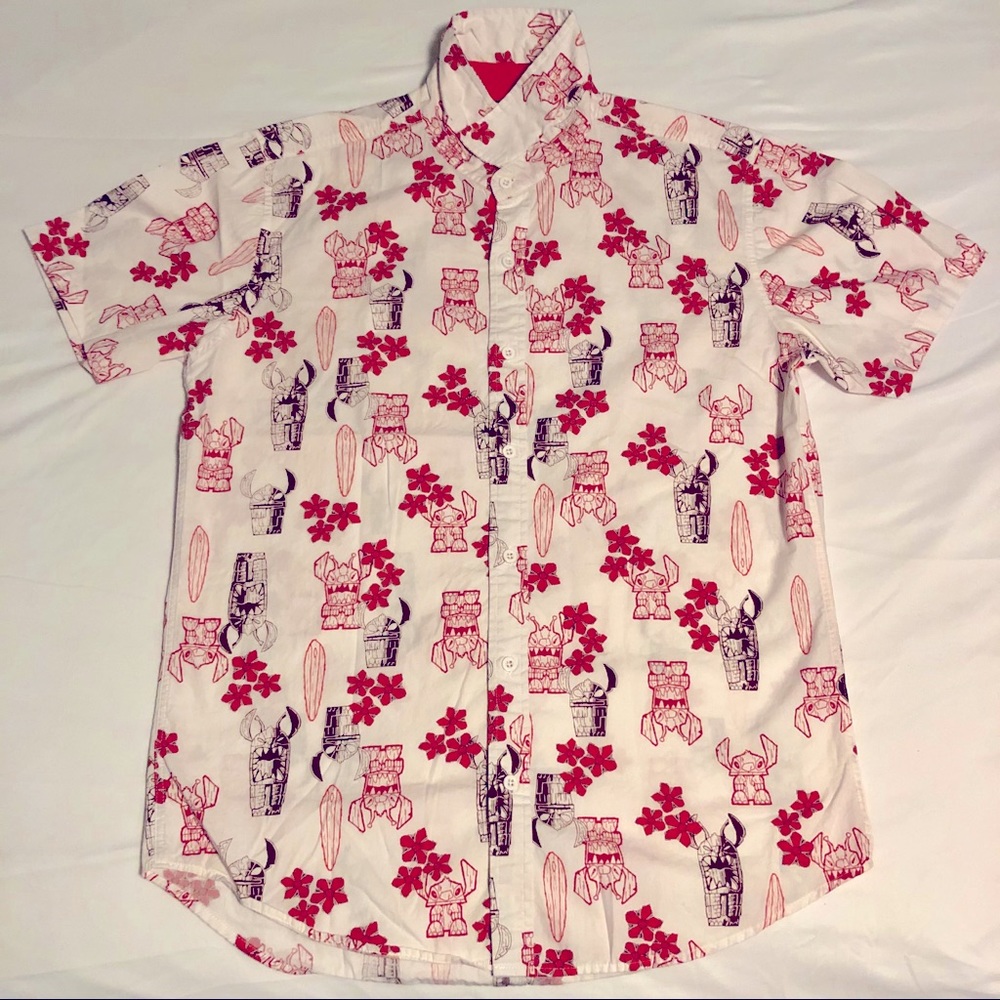 Disney Stitch tiki men M short sleeve button shirt